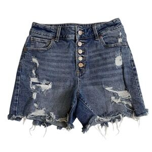 Maurices Hi-Rise Cutoff Distressed Denim Shorts Blue Size 6 Button Fly